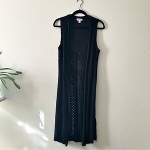 Arizona Jeans Black Open Knit Long Cardigan Sweater Size L Boho
Layering